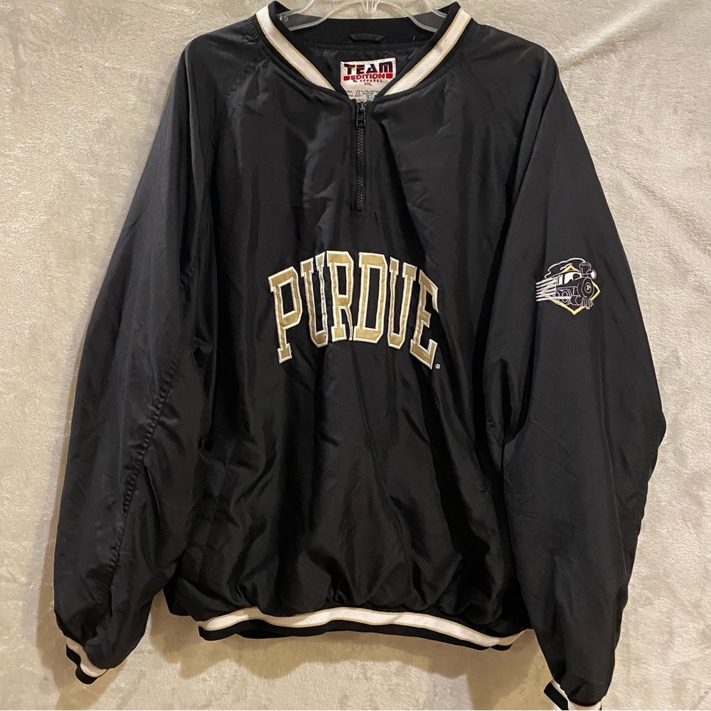 Purdue Jacket Men’s 2X Black Vneck Pullover Boilermakers Lined Team Edition